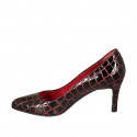 Women's pump shoe in black and red printed brush-off leather heel 7 - Available sizes:  32, 33
