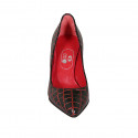 Zapato de salon para mujer en piel cepillada estampada roja y negra tacon 7 - Tallas disponibles:  32, 33