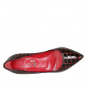 Zapato de salon para mujer en piel cepillada estampada roja y negra tacon 7 - Tallas disponibles:  32, 33
