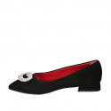 Zapato de salon puntiagudo con accessorio estras para mujer en gamuza negra tacon 2 - Tallas disponibles:  34