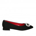 Chaussure à bout pointu pour femmes avec accessoire strass en daim noir talon 2 - Pointures disponibles:  34