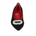 Woman's pointy shoe with rhinestone accessory in black suede heel 2 - Available sizes:  34