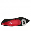 Zapato de salon puntiagudo con accessorio estras para mujer en gamuza negra tacon 2 - Tallas disponibles:  34