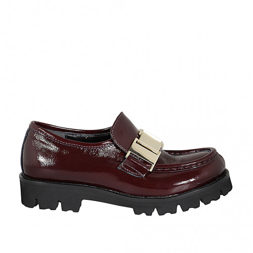 Woman's loafer with elastic and accessory in maroon patent leather heel 3 - Available sizes:  32