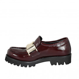 Woman's loafer with elastic and accessory in maroon patent leather heel 3 - Available sizes:  32 2