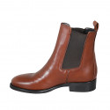 Woman's ankle boot in cognac brown leather with elastic bands heel 3 - Available sizes:  43
