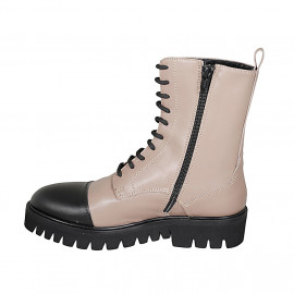 Bottines avec lacets et fermeture éclair pour femmes en cuir nue et noir talon 4 - Pointures disponibles:  42 2