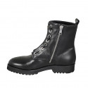Woman's ankle boot with zipper and Brogue pattern in black leather heel 3 - Available sizes:  33, 45