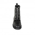 Woman's ankle boot with zipper and Brogue pattern in black leather heel 3 - Available sizes:  33