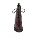 Bottines stil combat pour femmes à lacets avec fermeture éclair en cuir verni granate talon 4 - Pointures disponibles:  44