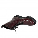 Woman's laced combat style ankle boot with zipper in maroon patent leather heel 4 - Available sizes:  44