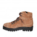 Botin para mujer con cordones y hebilla en gamuza cognac tacon 4 - Tallas disponibles:  43, 44, 45