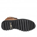 Botin para mujer con cordones y hebilla en gamuza cognac tacon 4 - Tallas disponibles:  43, 44, 45