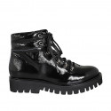 Woman's laced ankle boot with buckle in black patent leather heel 4 - Available sizes:  44, 45