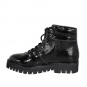 Woman's laced ankle boot with buckle in black patent leather heel 4 - Available sizes:  44, 45