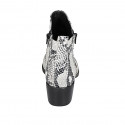 Bottines texanes à bout pointu pour femmes avec fermetures éclair en cuir imprimé blanc et noir talon 4 - Pointures disponibles:  42, 43