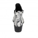 Woman's pointy texan ankle boot with zippers in black and white printed leather heel 4 - Available sizes:  42