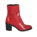 Woman's ankle boot with zipper in red printed patent leather heel 7 - Available sizes:  42