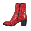 Woman's ankle boot with zipper in red printed patent leather heel 7 - Available sizes:  42