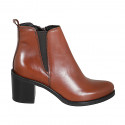 Woman's ankle boot with zipper and elastic band in tan brown leather heel 7 - Available sizes:  43