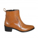 Bottine Texan pour femmes avec fermeture éclair en cuir cognac talon 4 - Pointures disponibles:  42, 43