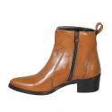 Woman's Texan ankle boot with zipper in tan brown leather heel 4 - Available sizes:  33, 42, 43
