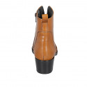 Bottine Texan pour femmes avec fermeture éclair en cuir cognac talon 4 - Pointures disponibles:  42, 43