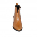 Bottine Texan pour femmes avec fermeture éclair en cuir cognac talon 4 - Pointures disponibles:  42, 43