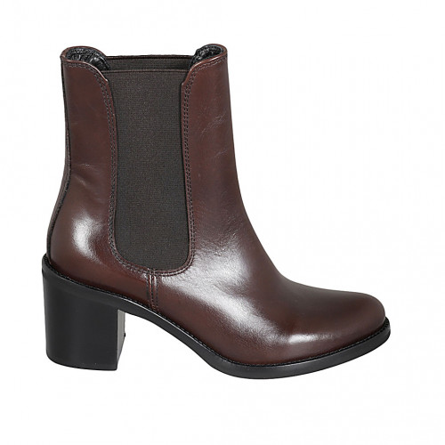 Woman's ankle boot with elastic bands in dark brown leather heel 7 - Available sizes:  42, 43