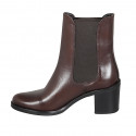 Woman's ankle boot with elastic bands in dark brown leather heel 7 - Available sizes:  42, 43