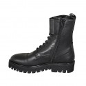 Botin para mujer modelo combate con cordones, puntera, hebillas y cremallera en piel negra tacon 4 - Tallas disponibles:  32