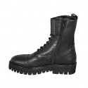 Woman's laced combat style ankle boot with zipper, captoe and buckles in black leather heel 4 - Available sizes:  32