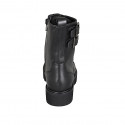 Woman's laced combat style ankle boot with zipper, captoe and buckles in black leather heel 4 - Available sizes:  32