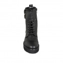 Woman's laced combat style ankle boot with zipper, captoe and buckles in black leather heel 4 - Available sizes:  32