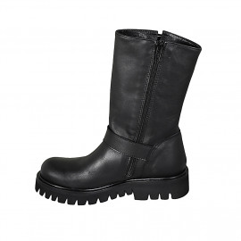 Bota para mujer con hebillas y cremallera en piel negra tacon 4 - Tallas disponibles:  32, 33 2