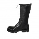 Woman's laced boot with zipper in black leather heel 4 - Available sizes:  45