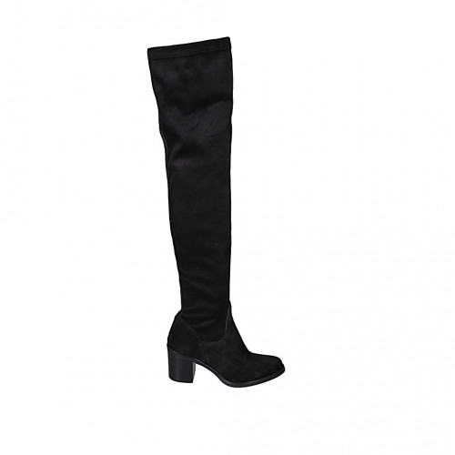 Stivale alto sopra al ginocchio da donna in camoscio ed elasticizzato nero tacco 7 - Misure disponibili: 34, 42, 43