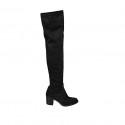 Woman's thigh-high boot in black suede and elastic material heel 7 - Available sizes:  34, 42, 43