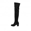 Woman's thigh-high boot in black suede and elastic material heel 7 - Available sizes:  34, 43