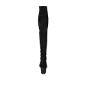 Woman's thigh-high boot in black suede and elastic material heel 7 - Available sizes:  34, 42, 43