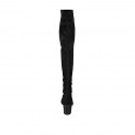 Woman's thigh-high boot in black suede and elastic material heel 7 - Available sizes:  34, 43