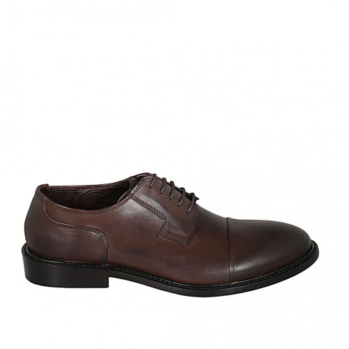 Chaussure derby avec lacets et bout droit pour hommes en cuir marron foncé - Pointures disponibles:  46, 49, 50