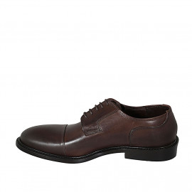 Zapato derby con cordones y puntera para hombre en piel marron oscuro - Tallas disponibles:  49 2