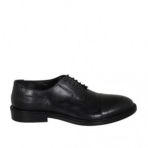 Chaussure derby pour hommes avec lacets et bout droit en cuir noir - Pointures disponibles:  38