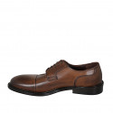Men's laced derby shoe with captoe in brown leather - Available sizes:  50