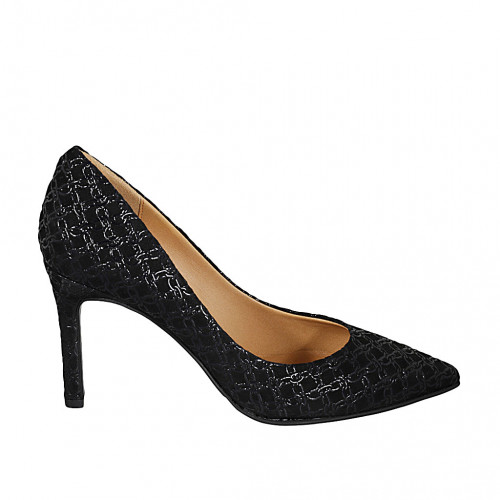 Woman's pump in black printed suede heel 8 - Available sizes:  32, 43