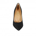 Zapato de salon para mujer en gamuza imprimida negra tacon 8 - Tallas disponibles:  32, 43