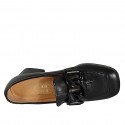 Woman's loafer in black leather with chain heel 5 - Available sizes:  33, 44, 45