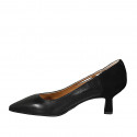 Zapato de salon para mujer en piel, gamuza y charol negro tacon 5 - Tallas disponibles:  32