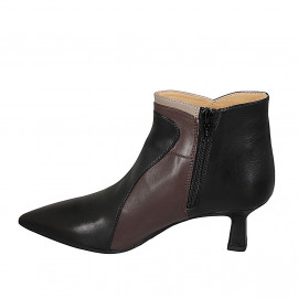 Woman's pointy ankle boot with zipper in black, brown and beige leather heel 5 - Available sizes:  32 2